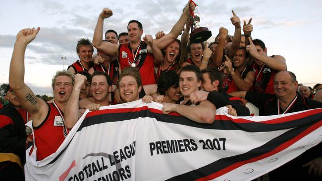 To the victors go the spoils – Knox celebrates a thrilling extra-time premiership. Picture: Paul Loughnan