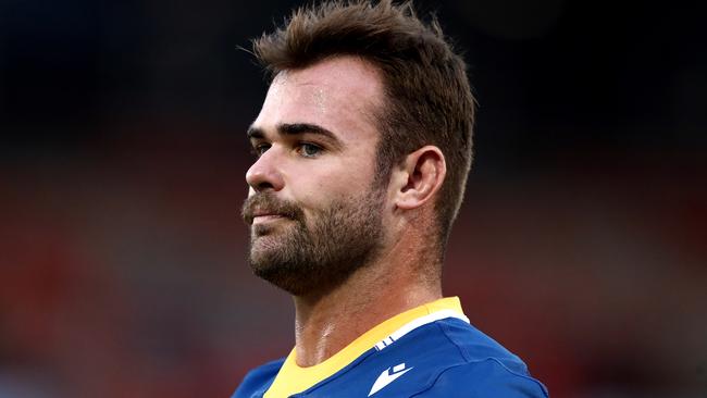 SYDNEY, AUSTRALIA - FEBRUARY 27: Keegan Hipgrave of the Eels warms up prior to the NRL Trial Match between the Penrith Panthers and the Parramatta Eels at Panthers Stadium on February 27, 2021 in Sydney, Australia. (Photo by Brendon Thorne/Getty Images)