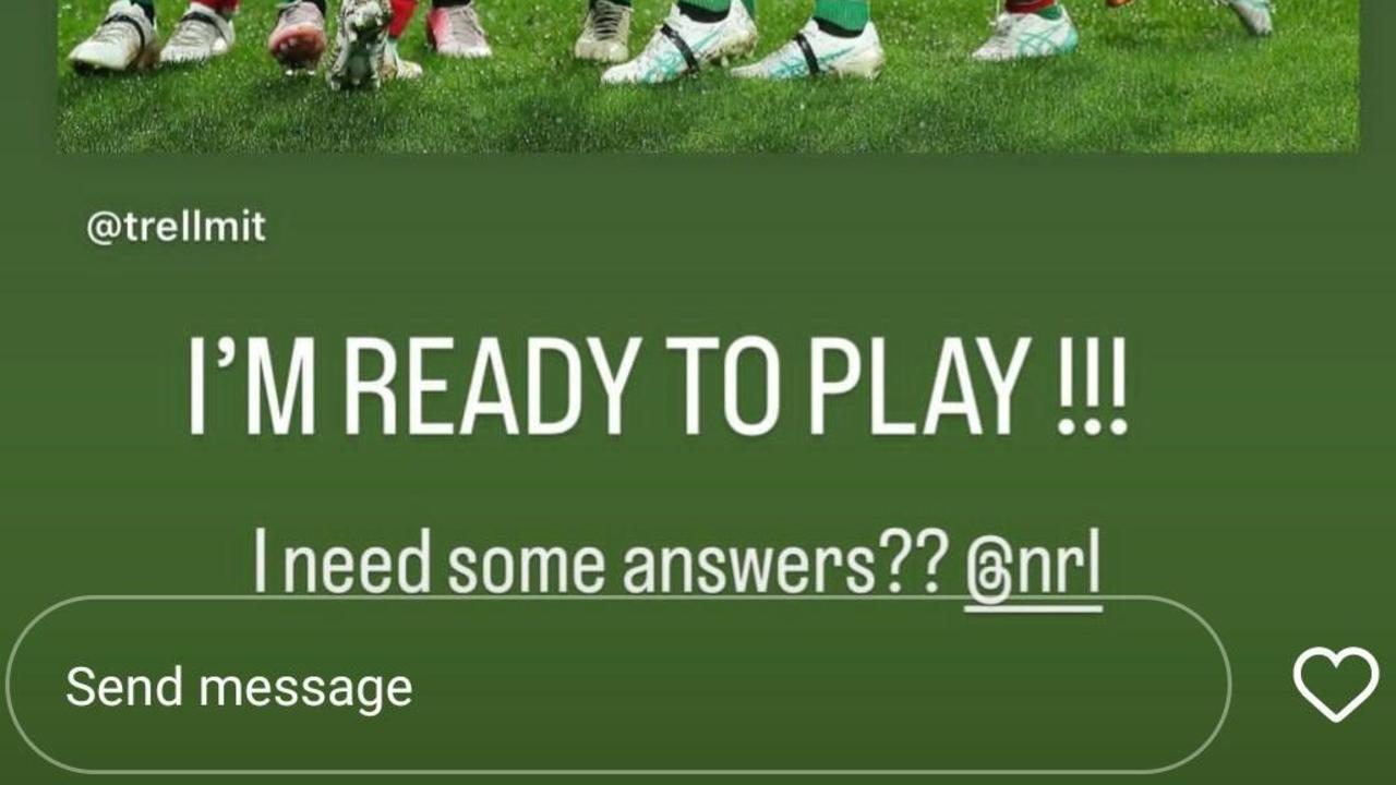 Latrell Mitchell's Instagram story stating he's ready to play