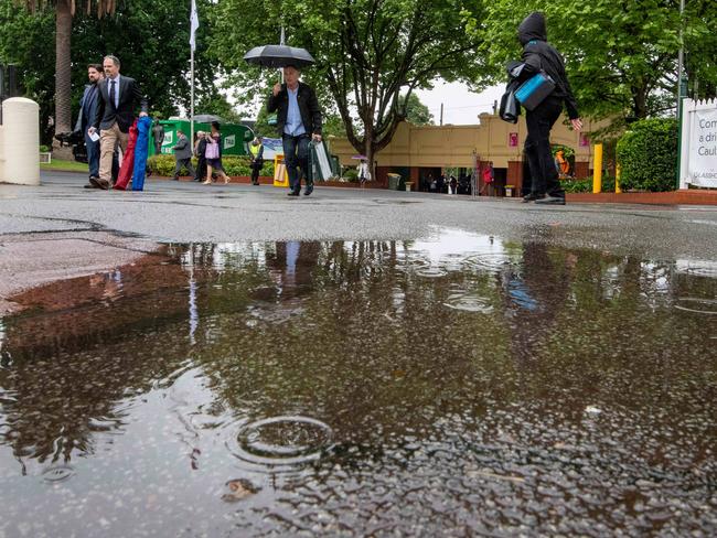 Rain threatened to dampen the Caulfield Cup on Saturday. Picture: Jay Town