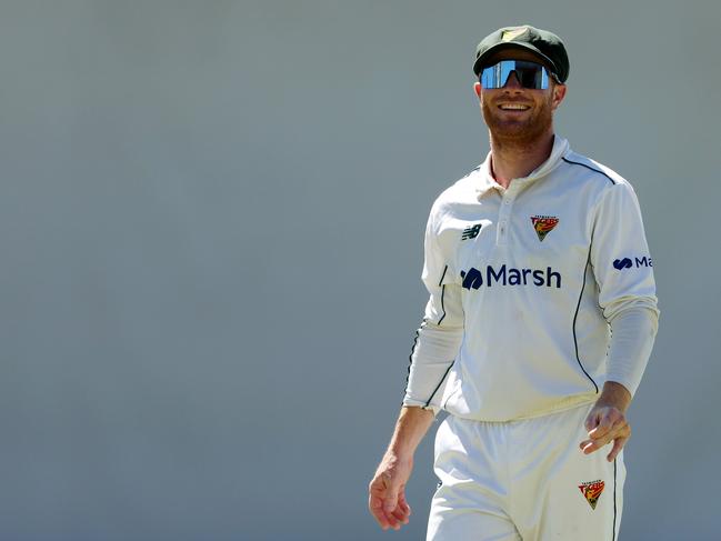 PERTH, AUSTRALIA - MARCH 24: Charlie Wakim of Tasmania looks on during day four of the Sheffield Shield Final match between Western Australia and Tasmania at WACA, on March 24, 2024, in Perth, Australia. (Photo by Will Russell/Getty Images)