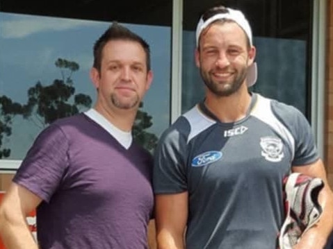 Anthony George with Jimmy Bartel at Geelong pre-season training in 2015. Picture: Supplied