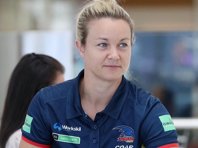 18/03/17 Courtney Cramey from the Adelaide Crows Women's team at the Adelaide airport about to fly to Melbourne for their game against Collingwood tomorrow. photo Calum Robertson