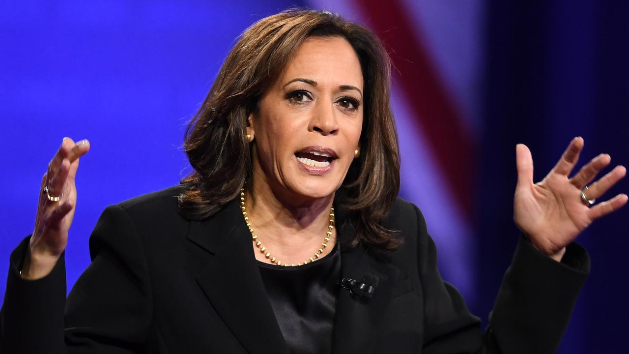 (FILES) In this file photo taken on October 10, 2019 Democratic presidential hopeful California Senator Kamala Harris speaks during a town hall devoted to LGBTQ issues hosted by CNN and the Human rights Campaign Foundation at The Novo in Los Angeles. - US Senator Kamala Harris announced December 3, 2019 she is ending her 2020 presidential bid following a period of campaign turmoil, disappointing fundraising and her failure to break out of a crowded field."I've taken stock and looked at this from every angle, and over the last few days have come to one of the hardest decisions of my life," the 55-year-old lawmaker from California told supporters in an email. "My campaign for president simply doesn't have the financial resources we need to continue." (Photo by Robyn Beck / AFP)