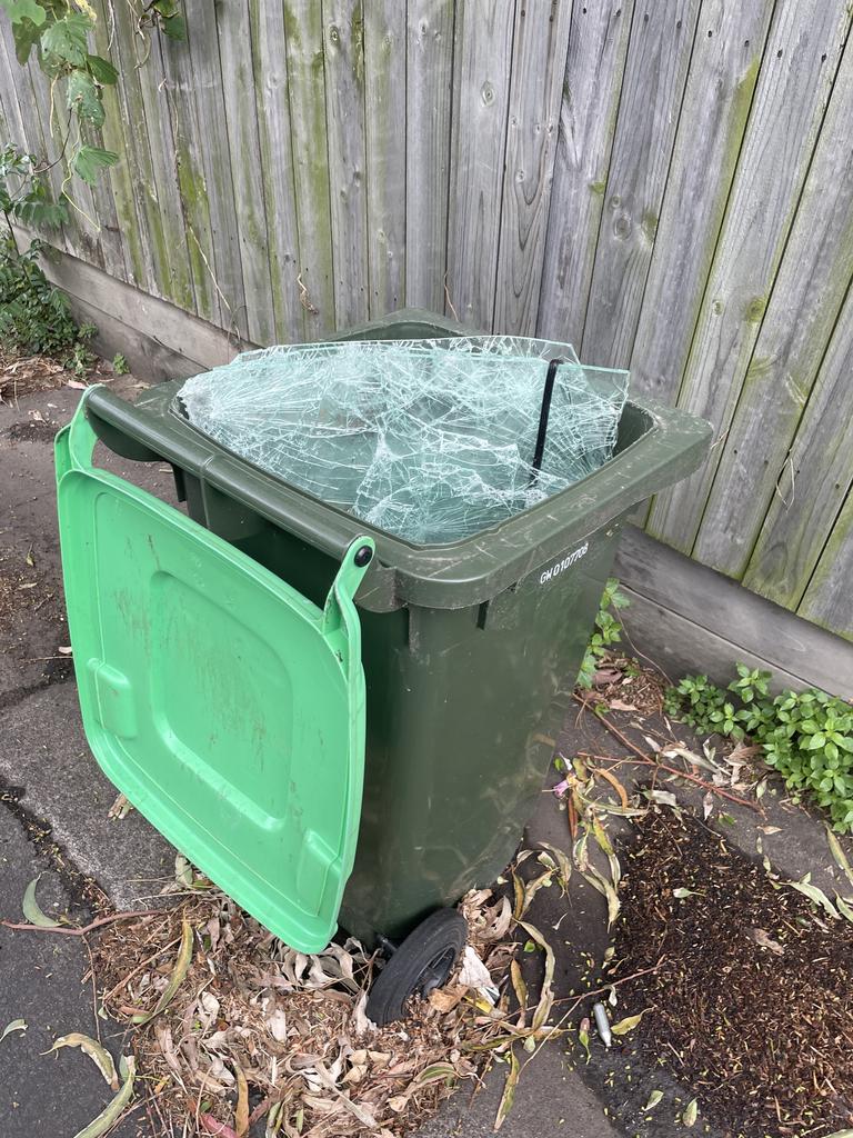 A FOGO bin filled with broken glass in Marrickville. Picture: Supplied