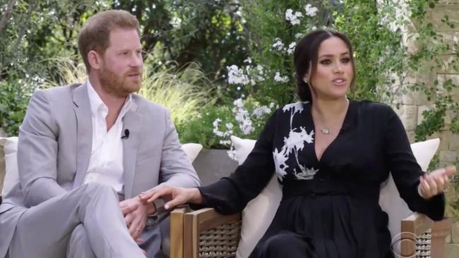 Harry and Meghan’s interview with Oprah Winfrey caused a massive rift with the royals. Picture: CBS