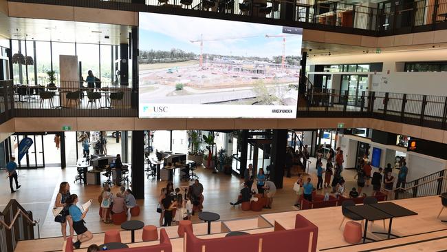 The USC Moreton Bay auditorium alive with students at the facility's orientation day. Picture: Marcel Baum