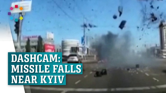 Incredible dashcam video captures missile falling near Kyiv car