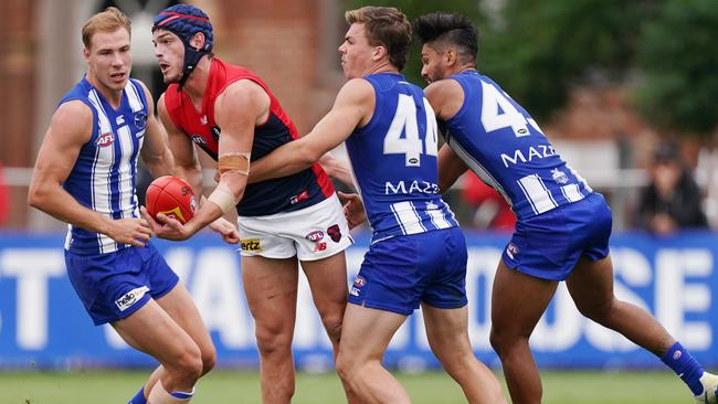 Josh Money landed Angus Brayshaw with his final pick of the night. Picture: AAP Image/Michael Dodge.