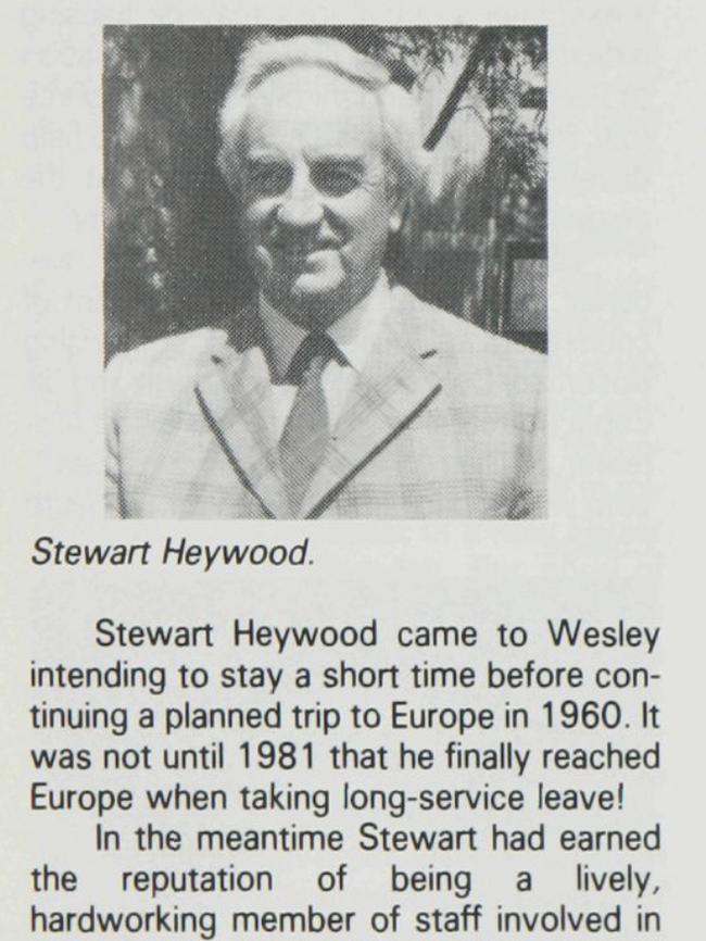 A tribute for former Wesley teacher Stuart Haywood.