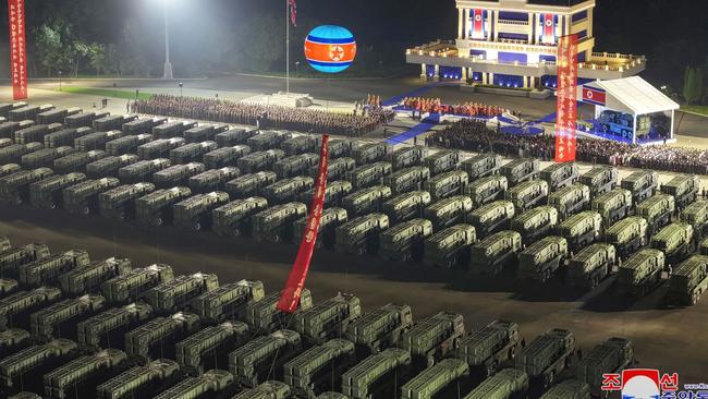 The ceremony in Pyongyang for the transfer of 250 tactical ballistic missile launchers to the South Korean border. Picture: KCNA