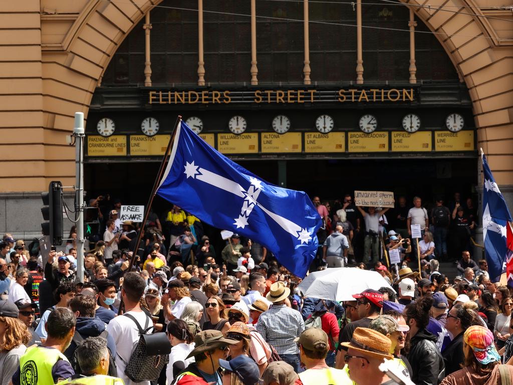 Protesters are threatening to reclaim the Eureka flag. Picture: NCA NewsWire / Ian Currie