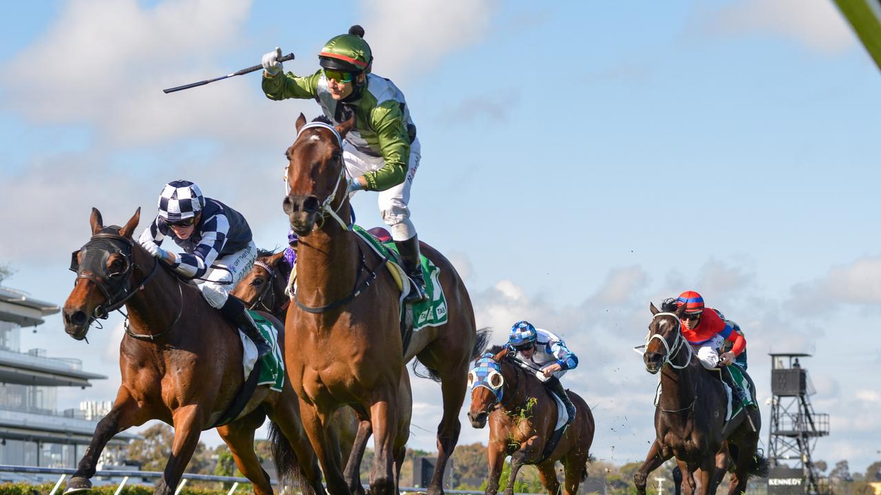 Incentivise ridden by Brett Prebble winning the Turnbull Stakes at Flemington earlier this month.