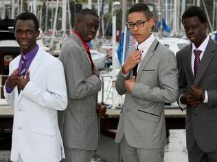 L to R: Cornelia Ochan, King Ochaya, Akrum Abdaltam and Opio Ochaya at the Emmanuel Christian School formal held at Bellerive Yacht Club on Friday 5 December Pic: Carolyn Docking