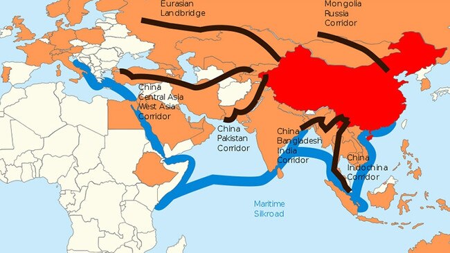 Map showing China's Belt and Road Initiative. Picture: www.aspi.org.au