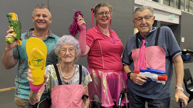 Chris Price from Community Gro with OzCare's Myrna Melville, Tayler Phillips and Norman Irvine.