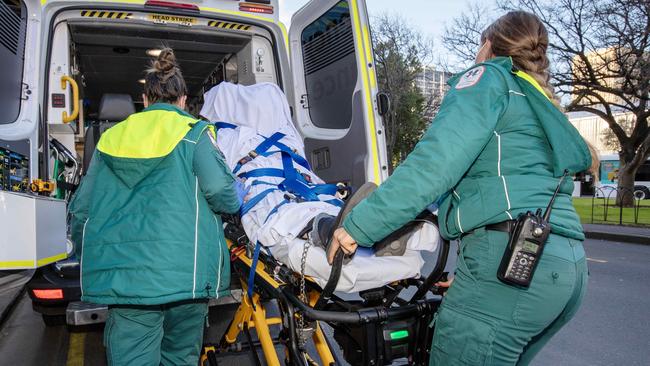 Raelene Polymiadis is wheeled out of court. Picture: NCA NewsWIRE / Emma Brasier