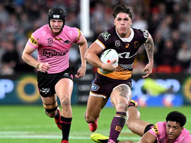 Reece Walsh and the Broncos will face the Panthers on the Sunday afternoon. Picture: Bradley Kanaris/Getty Images