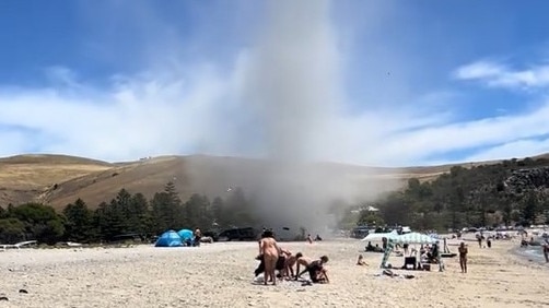 A willy willy tore down a beach at Fleurieu Peninsula near Adelaide picking everything up in its path.