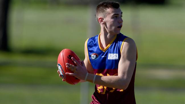 Mitchell Kalpakis in action during the NFL preliminary final between Laurimar and  South Morang in Whittlesea, Saturday, Aug. 31, 2019.  Picture: Andy Brownbill