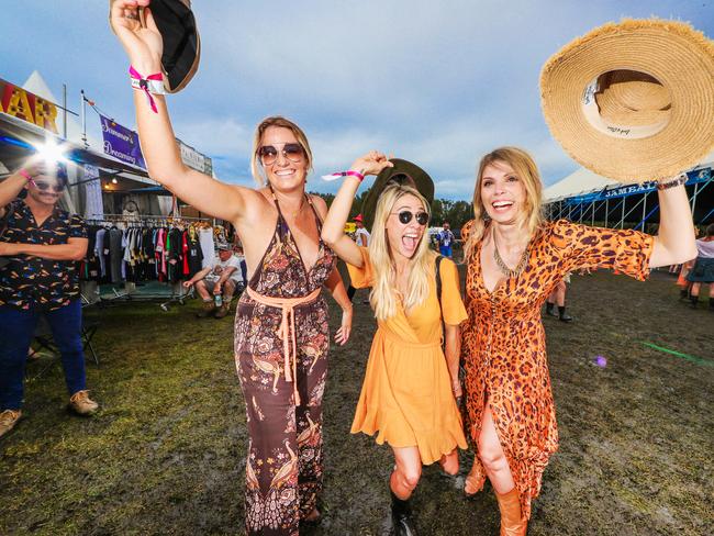 Vanessa Rowe, 38, Sarah Hadziomerovic, 27, and Suzanne Anderson, 38, having a ball at Bluesfest. Picture: NIGEL HALLETT.