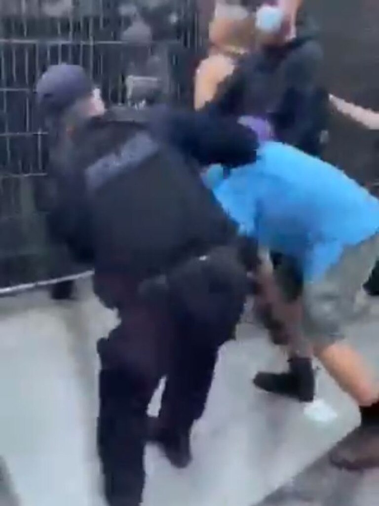 The video, shared to Refugee Solidarity Meanjin’s social media, appears to show a man being punched by a police officer.