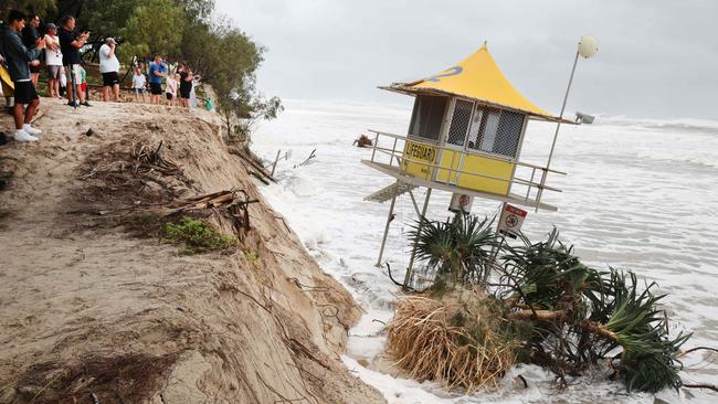 Gold Coast beaches have been severely eroded but are already being repaired, with some to re-open this weekend under forecast sunny skies. Picture Glenn Hampson