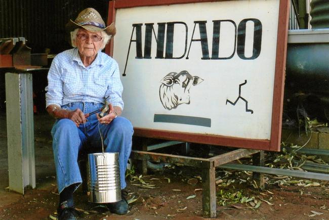 Anne Cox at Andado Station. Anne still loves visiting her family's properties and will turn 100 this year.