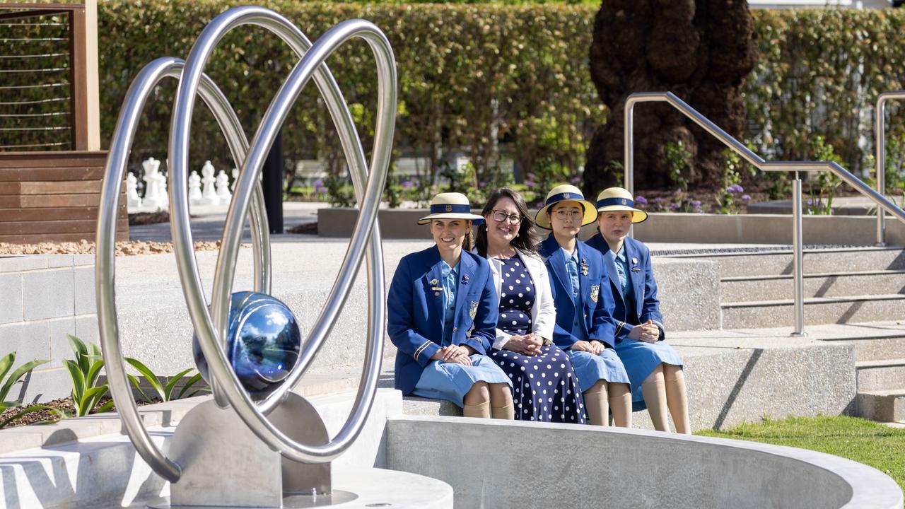 Walford Year 10 students Phoebe, Audrey and Summer with Principal Dr Deborah Netolicky at the $3m development including. Picture: Kelly Barnes