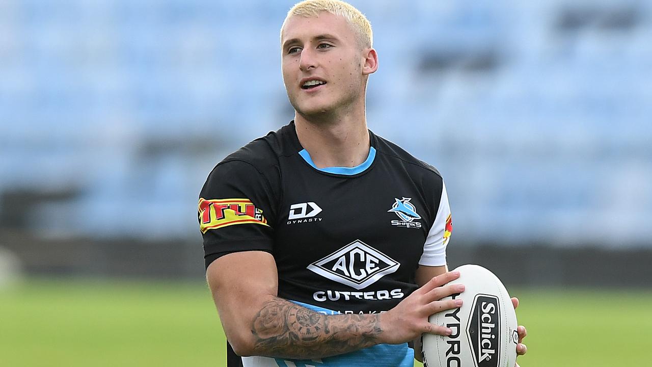 Bronson Xerri at Cronulla trainiing before he was banned. Picture: AAP Image/Joel Carrett.