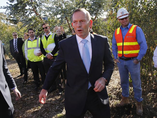 Tony Abbott at a media event to mark the early construction of the Westconnex stage 2 in Beverly Hills, Sydney. Picture: AAP