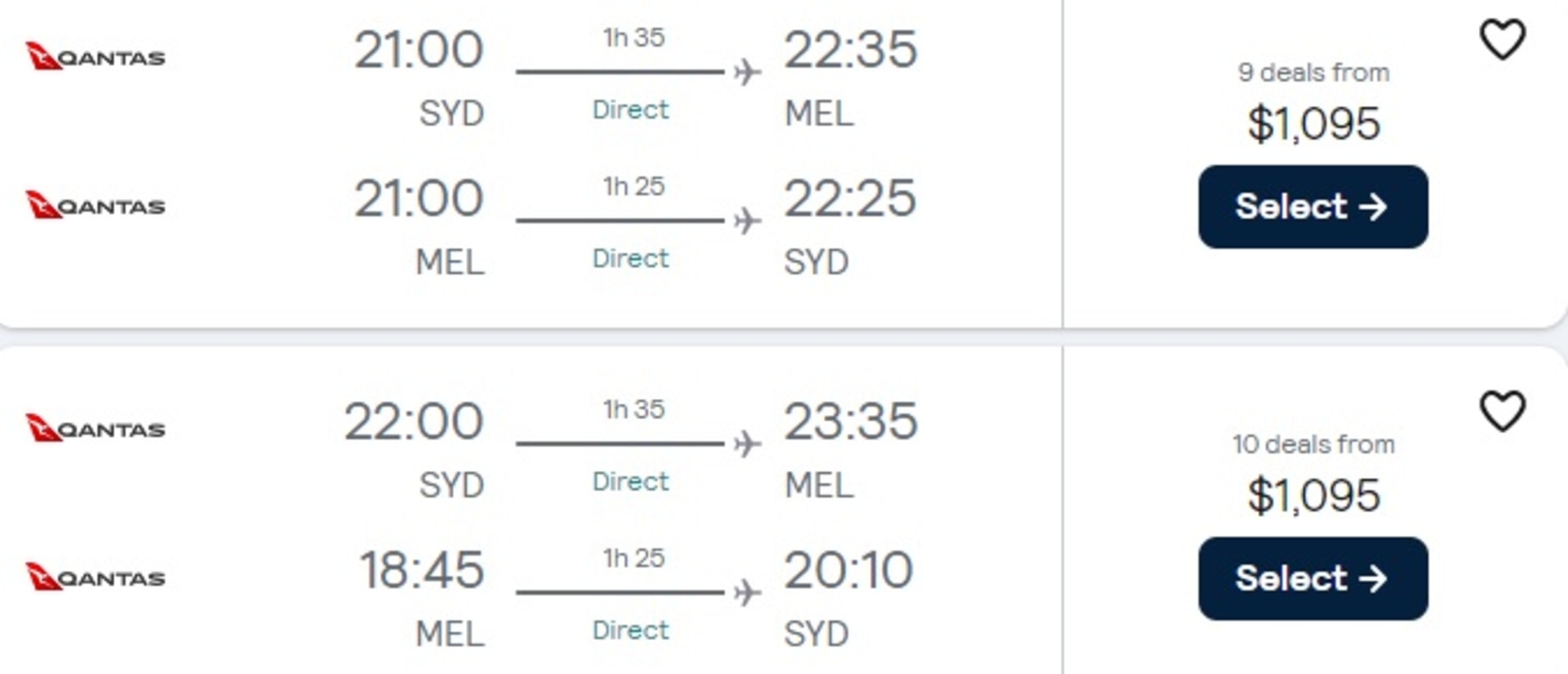 Qantas has airfares for the same dates starting from $1095.