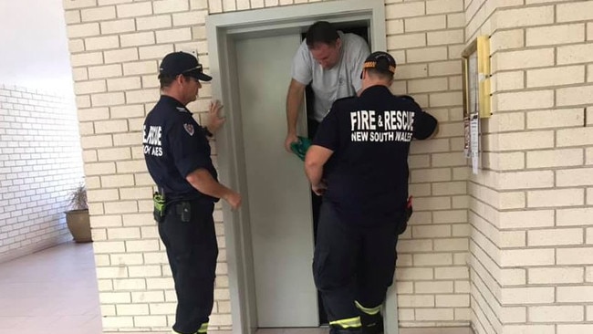 Firefighters rescue a man from a Randwick unit block lift. Picture: FRNSW/Twitter