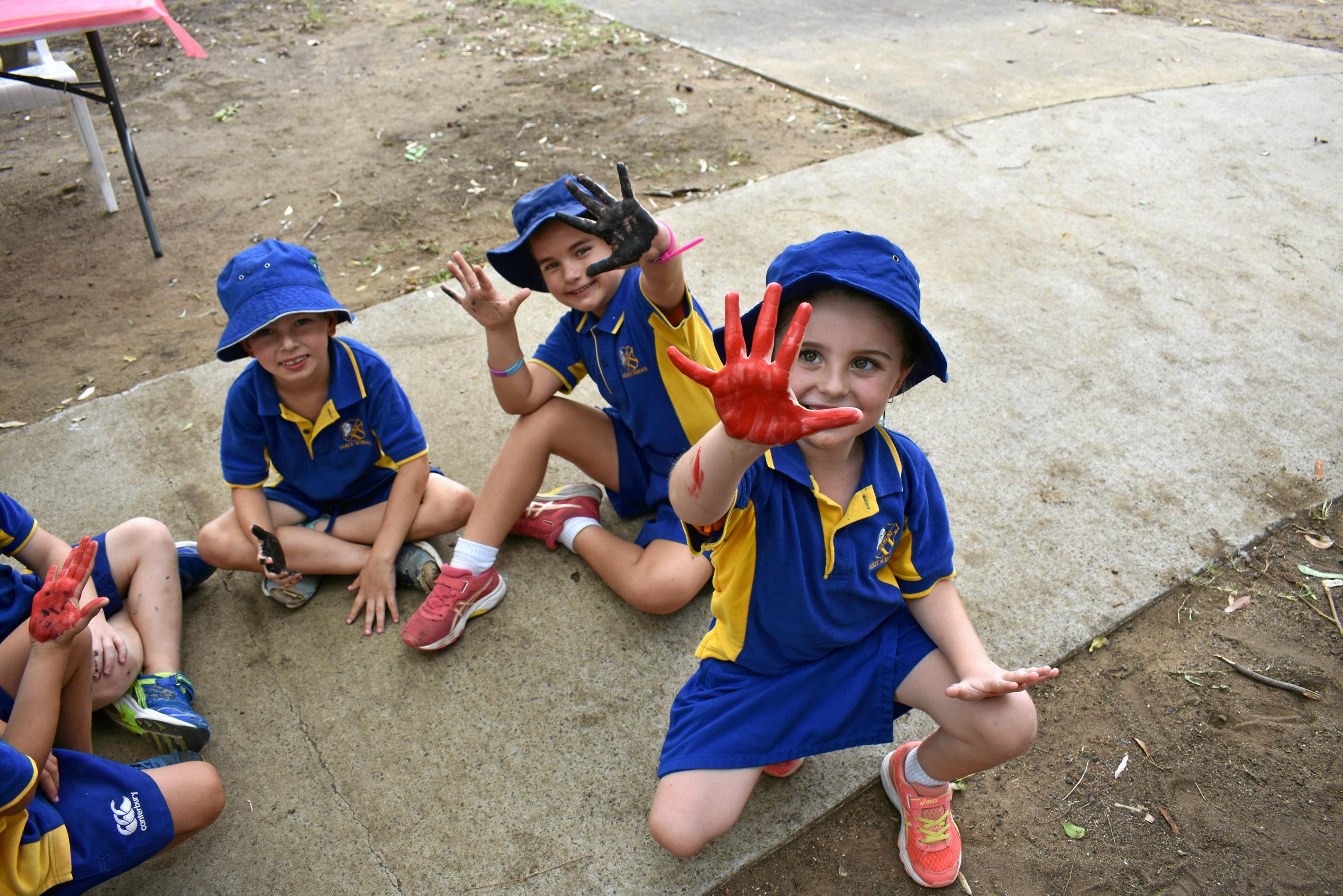 Ryan, Lilly and Ava from Surat State School prep class. Picture: Jorja McDonnell