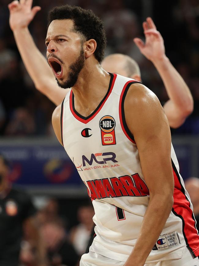 Tyler Harvey roars after draining a trey in game two. Picture: Getty Images