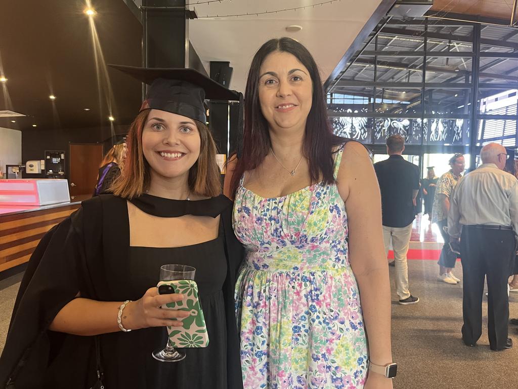 Graduates from the University of the Sunshine Coast's Fraser Coast campus celebrating at the Brolga Theatre.