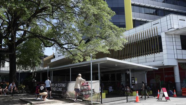 People waiting outside Cairns Hospital. Picture: Brendan Radke