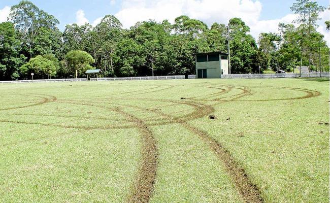 Hoons have gone to great lengths to rip up Landsborough’s Peace Memorial Park. Picture: Contributed