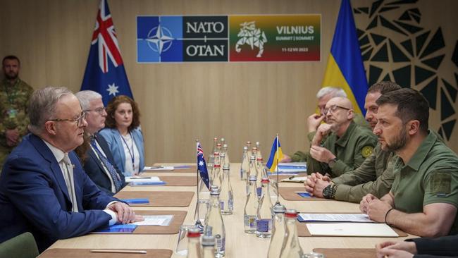 12-07-2023 - Prime Minister Anthony Albanese meets with President of Ukraine, Volodymyr Zelensky at the NATO Summit in Vilnius, Lithuania. Picture: PMO