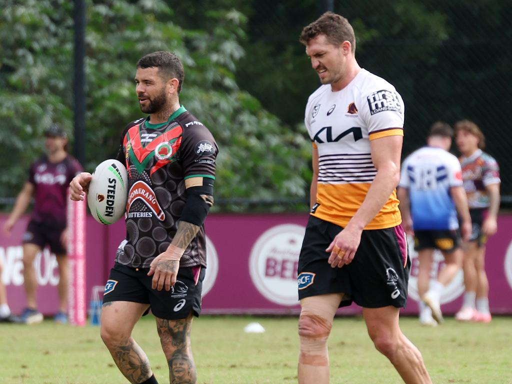 Adam Reynolds and Corey Oates during their days together at Broncos training. Picture: Liam Kidston