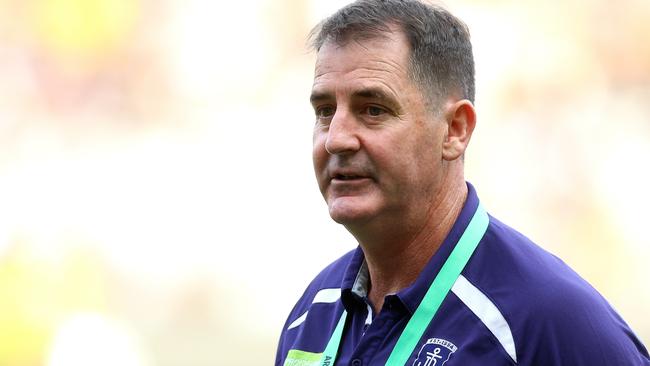 Ross Lyon has deflected questions about his alleged misconduct. Picture: AAP Image/Hamish Blair