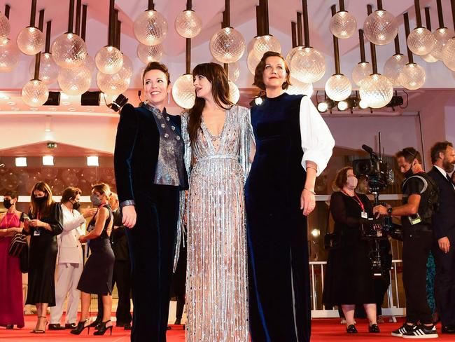 Olivia Colman, Dakota Johnson and Maggie Gyllenhaal at a screening for The Lost Daughter. Picture: AFP