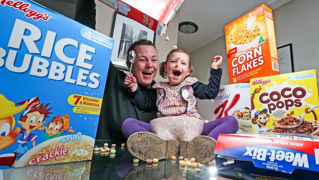 Erin Mallinder, with daughter Eliza Mallinder, 2, says she steers clear of cereal as much as possible. picture: Tim Carrafa