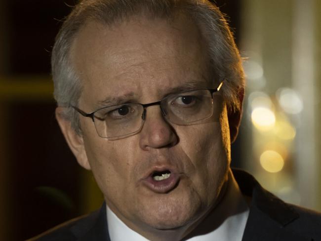 CANBERRA, AUSTRALIA - NewsWire Photos JULY 30, 2021: Prime Minister Scott Morrison holds a press conference after the National Cabinet meeting at The Lodge , Canberra. Picture: NCA NewsWire / Martin Ollman