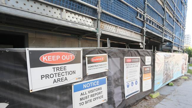 The incomplete Shoreline building, 61 Old Burleigh Rd, Broadbeach on March 5, 2023. Picture: Richard Gosling