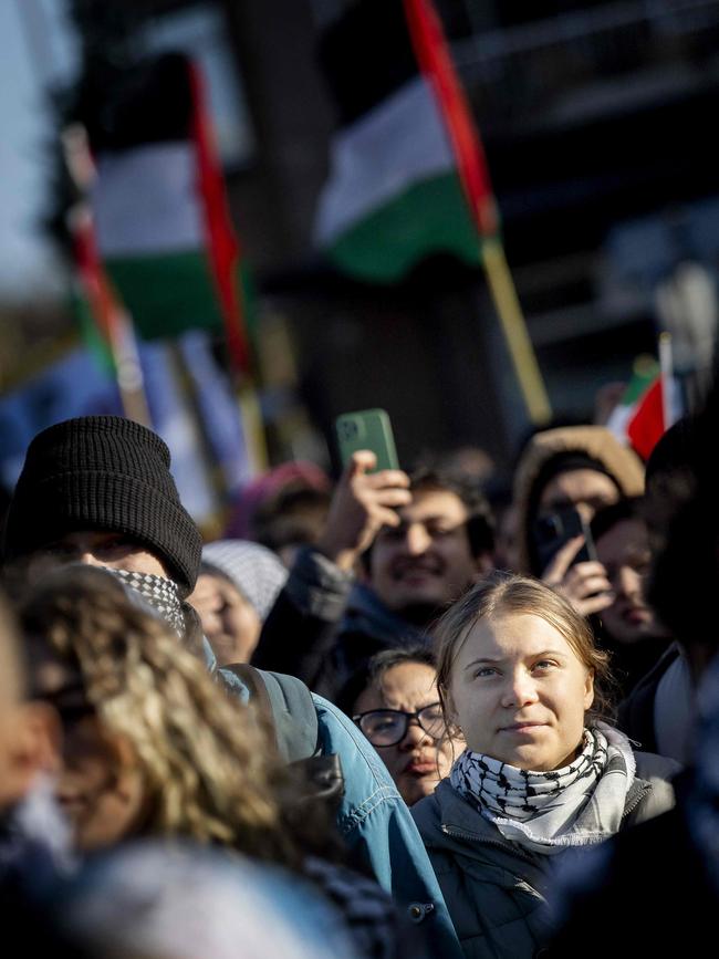 Swedish environmental activist Greta Thunberg takes part in a demonstration in solidarity with the Palestinian population. Picture: ANP / AFP