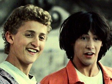 Bill (Alex Winter - L) and Ted (Keanu Reeves - R) in a scene from 1989 film 'Bill & Ted's Excellent Adventure'