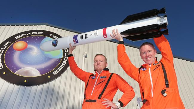 James Gilmore and brother Adam Gilmour at the Gilmore Space Corporation's space academy at Pimpama. Photo: Mike Batterham