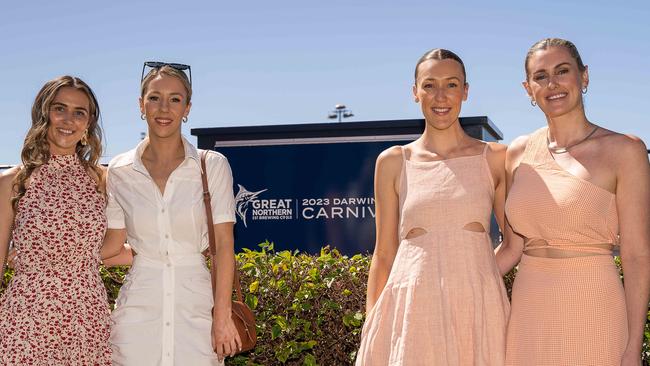 Bonnie Piggott, Emelia olsson, Emily cross and Maddie Moore at the 2023 Darwin Cup Carnival Guineas Day. Picture: Pema Tamang Pakhrin