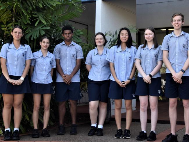 The Essington School students Athanasia Papandonakis, Gabriella Tsougranis, Tyson Crosley, Nicole Evans, Tian (Audrey) Ming, Charlotte Hatton, and Hunter Roomes are excited to move to the Rapid Creek campus. Picture: Sierra Haigh